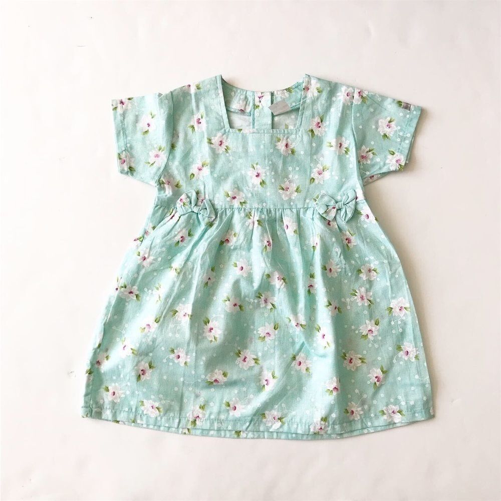Vintage Floral print button front bow dress 3T